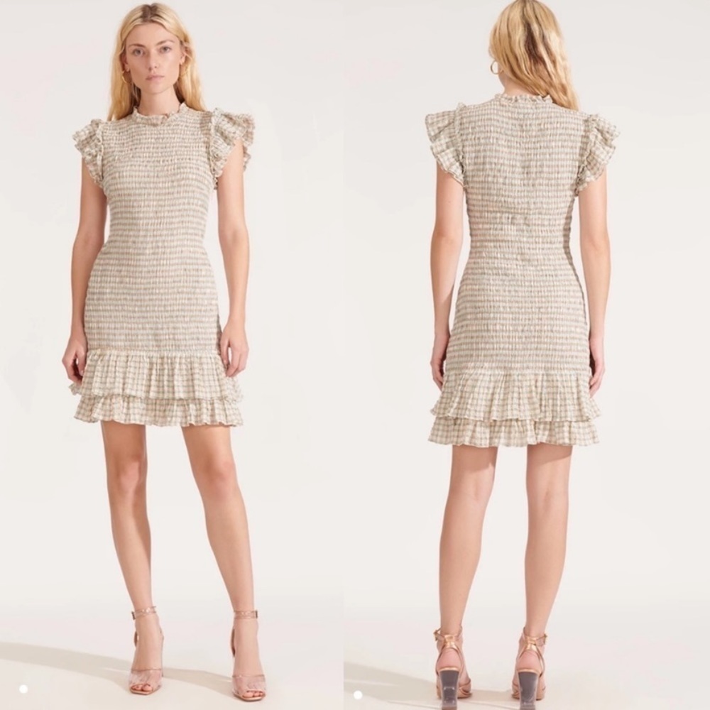 Veronica Beard Gingham Smocked Sheath Dress Womens Size 12 New